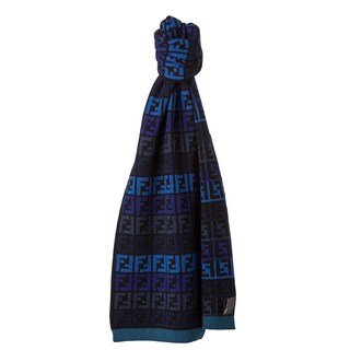 Fendi Blues/ Black Zucca Wool-cashmere Knit Scarf