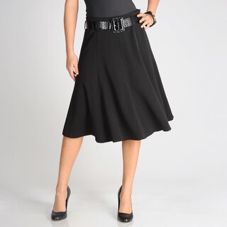 Grace Elements Women's Black Gored Flared Skirt with Patent Belt