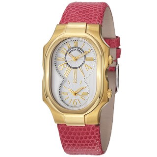 Philip Stein Women's 'Signature' Pink Leather Strap Goldtone Watch