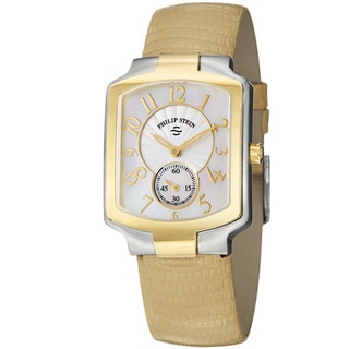 Philip Stein Women's 'Signature' Tan Leather Strap Two Tone Watch