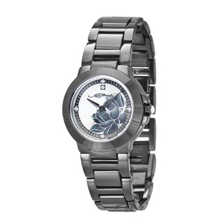Ed Hardy Women's Gunmetal Steel and Ceramic Flower Watch