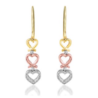 Tri-color Gold over Silver Diamond Accent Heart Earrings