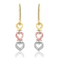 Tri-color Gold over Silver Diamond Accent Heart Earrings