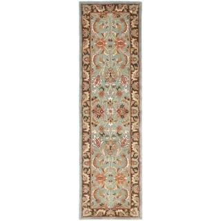 Handmade Heritage Blue/ Brown Wool Rug (2'3 x 6')