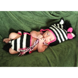 Girl's Baby Zebra Zeb Crocheted Beanie and Diaper Set
