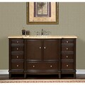 Silkroad Travertine Stone Top 60-inch Dark Walnut Bathroom Single Sink Vanity