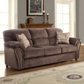Evette Chocolate Microfiber Sofa with Two Pillows