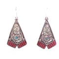 Brass Turquoise Coral Fan Earrings (Nepal)