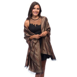 Selection Privee Paris 'Bruna' Evening Dressy Brown Plaid Reversible Silk Shawl-Image