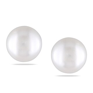 Miadora Stainless Steel White Pearl Stud Earrings (9-10 mm)