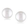 Miadora Stainless Steel White Pearl Stud Earrings (9-10 mm)