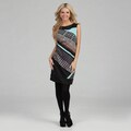 London Times Women's Aqua Geometric Printed Ponte Sheath Dress