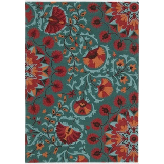 Best Shopping Hand-tufted Suzani Teal Floral Bloom Rug (8' x 10'6)