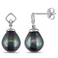 Miadora 10k White Gold Tahitian Pearl and Diamond Earrings (8-8.5 mm)