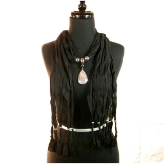 Black Fashion Jewelry Scarf with Textured Pendant