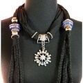 Black Fashion Jewelry Scarf with Compass style Pendant