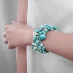 Turquoise/ Pearl/ Shell Hidden Flower Bracelet (5-8 mm) (Philippines)