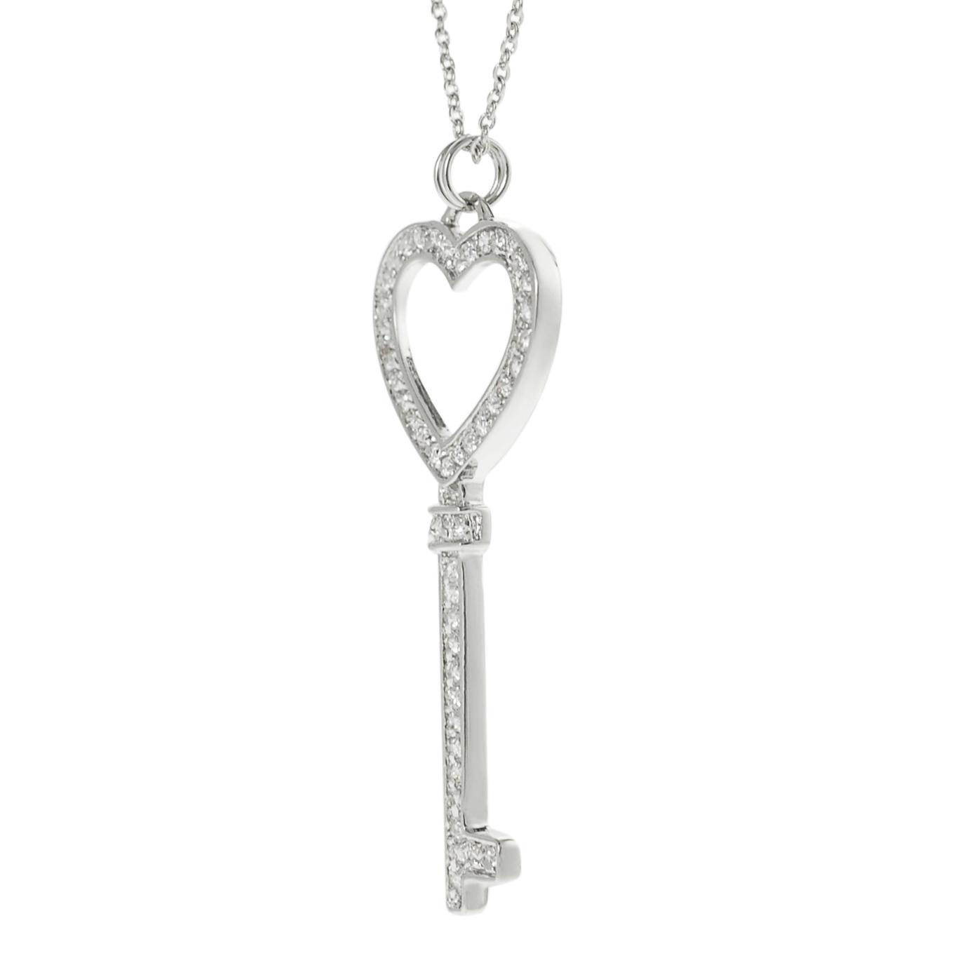 Journee Collection Silvertone Pave set CZ Heart Key Necklace