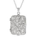 Tressa Silvertone Pave-set CZ Locket Design Necklace