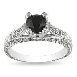 14k White Gold 1 1/5ct TDW Black and White Diamond Engagement Ring (G-H, I1)