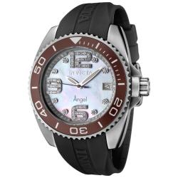 Invicta Women's Angel Crystal White MOP Dial Dark Grey Rubber Watch