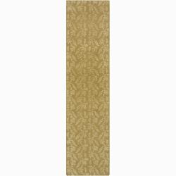 Hand-knotted Mandara Floral Green New Zealand Wool Rug (2'6 x 9'8)