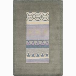 Hand-knotted Mandara Geometric Grey New Zealand Wool Rug (4' x 6')