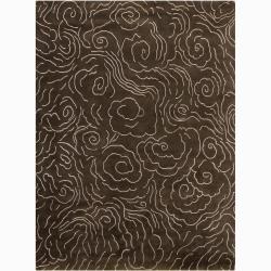 Hand-knotted Mandara Abstract Brown New Zealand Wool Rug (9' x 12')