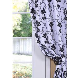 Flocked Fiori White And Black Faux Silk 108 inch Curtain Panel