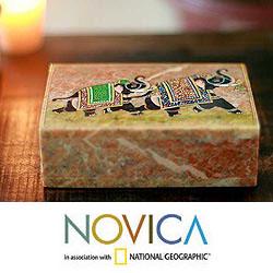 Handcrafted Soapstone 'Happy Elephants' Jewelry Box (India)