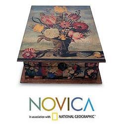 Handcrafted Pinewood Floral Magic Decoupage Jewelry Box (Mexico