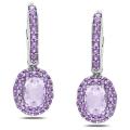 Sterling Silver Rose de France and Amethyst Dangle Earrings