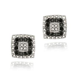 Sterling Silver 1/8ct TDW Black Diamond Square Earrings