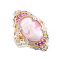 Michael Valitutti Two-tone Shell Cameo and Pink Sapphire Ring