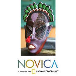 Handcrafted Sese Wood and Brass 'Africa Tribute' African Mask (Ghana)