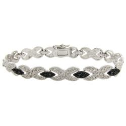 Finesque Black and Silvertone Diamond Accent 'X' Bangle Bracelet