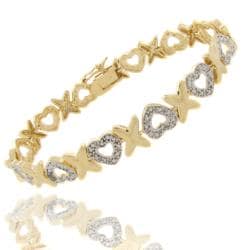 14k Gold Overlay Diamond Accent 'X' and Heart Bracelet