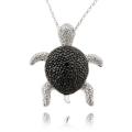 Black and Silvertone Diamond Accent Turtle Necklace