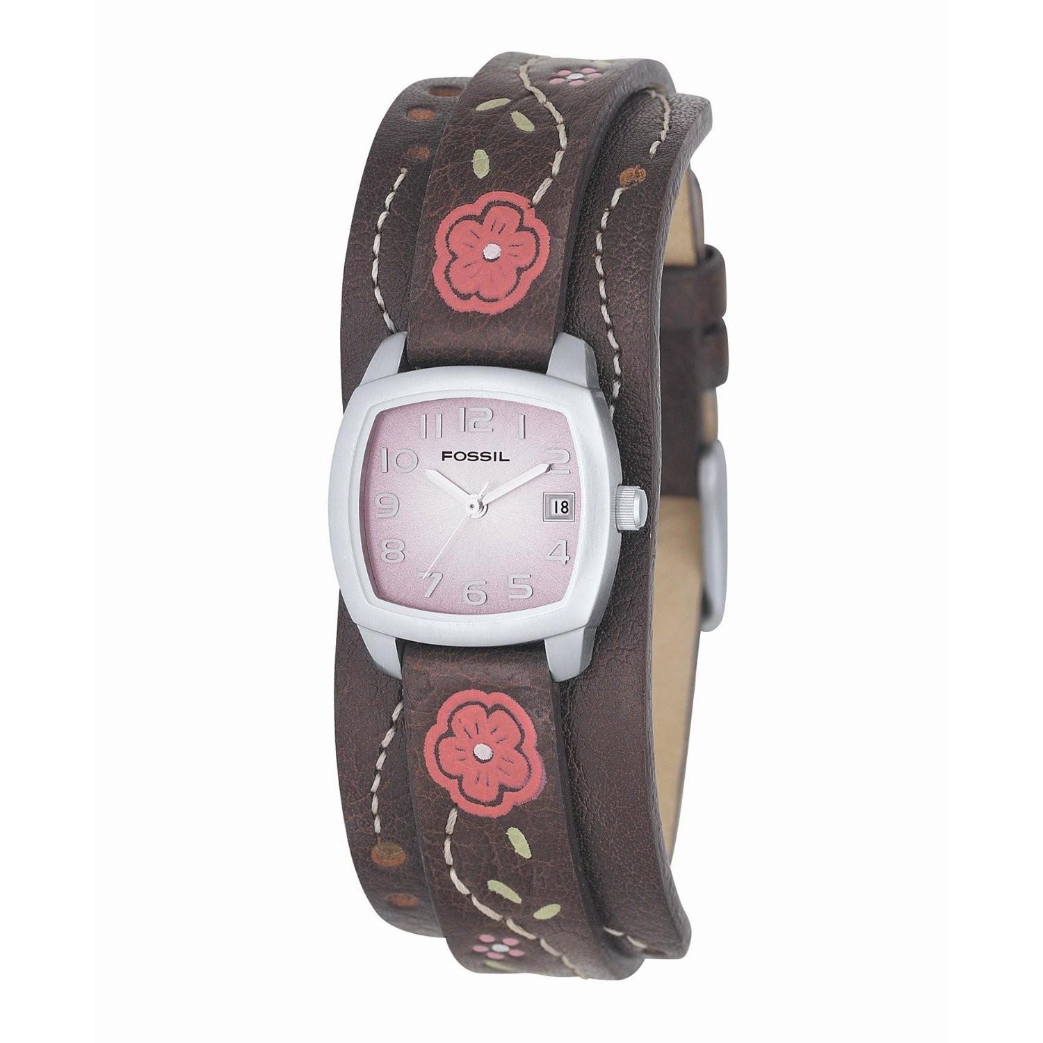 Fossil Womens Floral Detail Analog Dial Watch