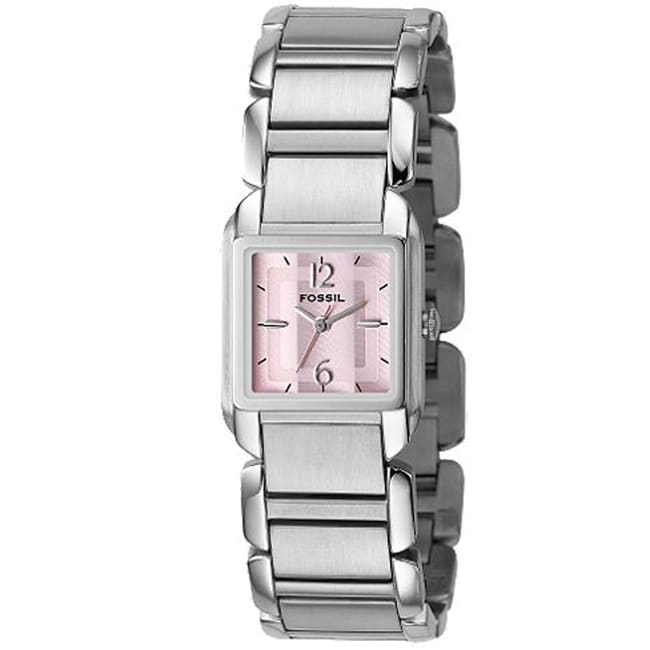 Fossil Womens Pink Dial Stainless Steel Analog Watch