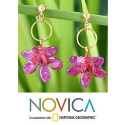 24k Goldplated 'Spring Celebration' Natural Orchid Earrings (Thailand)