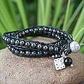 Silver 'New Midnight Tribal' Pearl Gem Bracelet (5-8 mm) (Thailand)
