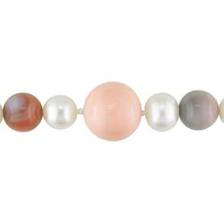 Freshwater White Pearl, Agate and Coral Bead Necklace (7-7.5 mm)