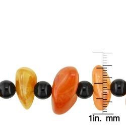 Carnelian Gemstone and Round Onyx Bead Stretch Bracelet