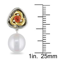 Sterling Silver Freshwater Pearl and Orange Sapphire Earrings (9-9.5 mm)