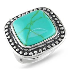 Sterling Silver Cushion-cut Turquoise Cabochon Cocktail Ring