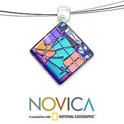 Sterling Silver 'Neon Nights' Dichroic Art Glass Jewelry Set (Mexico)