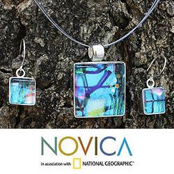 Sterling Silver 'Caribbean Horizon' Glass Jewelry Set (Mexico)