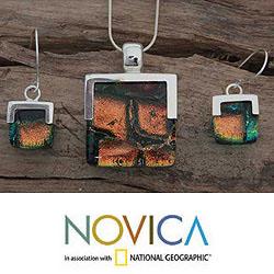Sterling Silver 'Magic Mosaic' Art Glass Jewelry Set (Mexico)