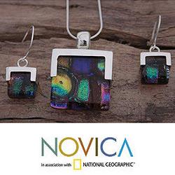 Sterling Silver 'Luminous' Art Glass Jewelry Set (Mexico)